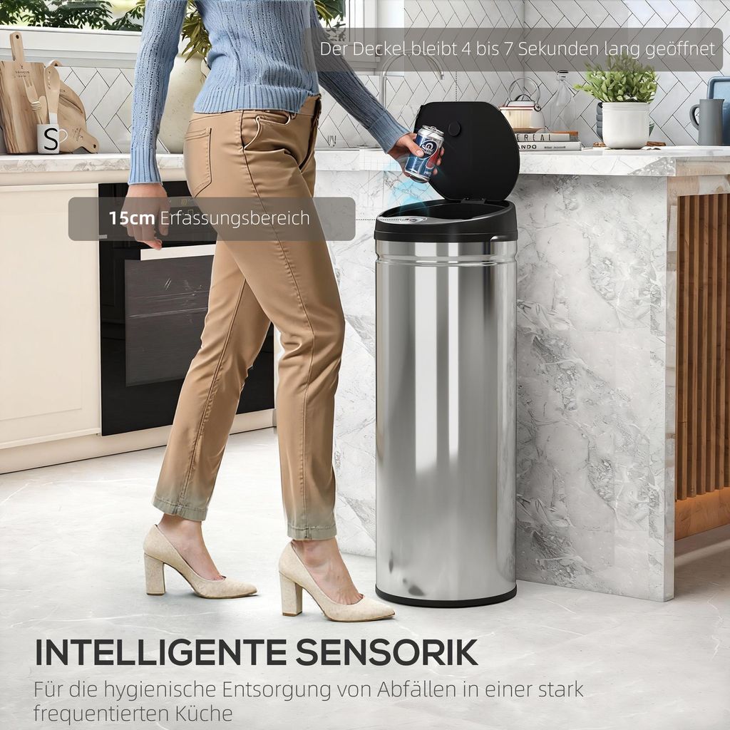 HOMCOM Mülleimer mit Sensor 50L Automatischer Mülleimer mit