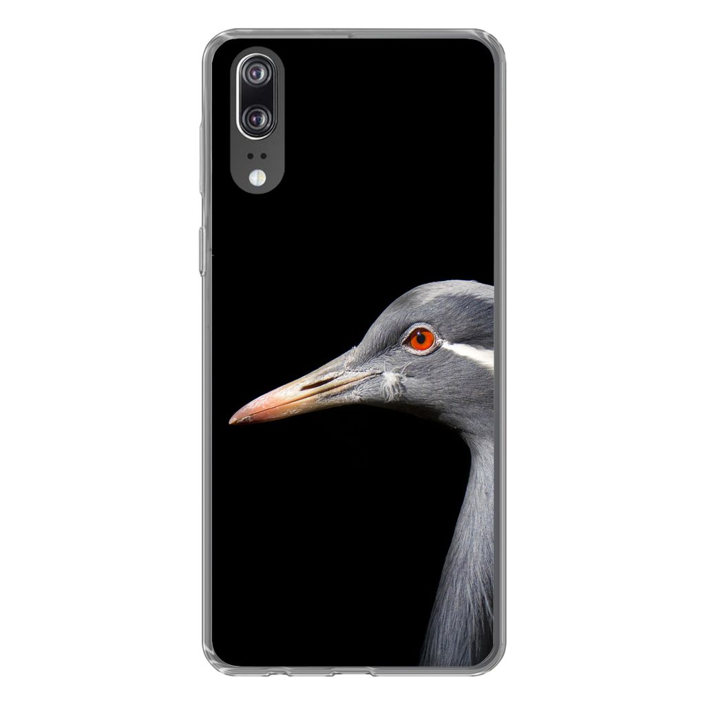 MuchoWow Handyhülle Schutzhülle Hülle für Huawei P20 Kraniche auf schwarzem Hintergrund Silikon Softcase Handy Hülle