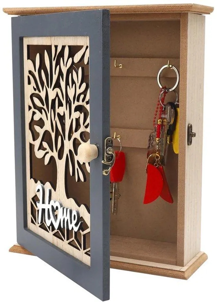 Meuble à tiroirs en bois multicolore avec 6 crochets muraux - Pièce unique