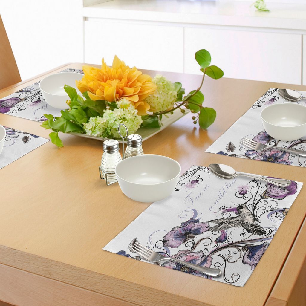 ABAKUHAUS Kolibri Platzmatten, Blumen verlässt Vogel und Klassische Muster Curvy Linien Ornament Kunst, Tiscjdeco aus Farbfesten Stoff für das Es...