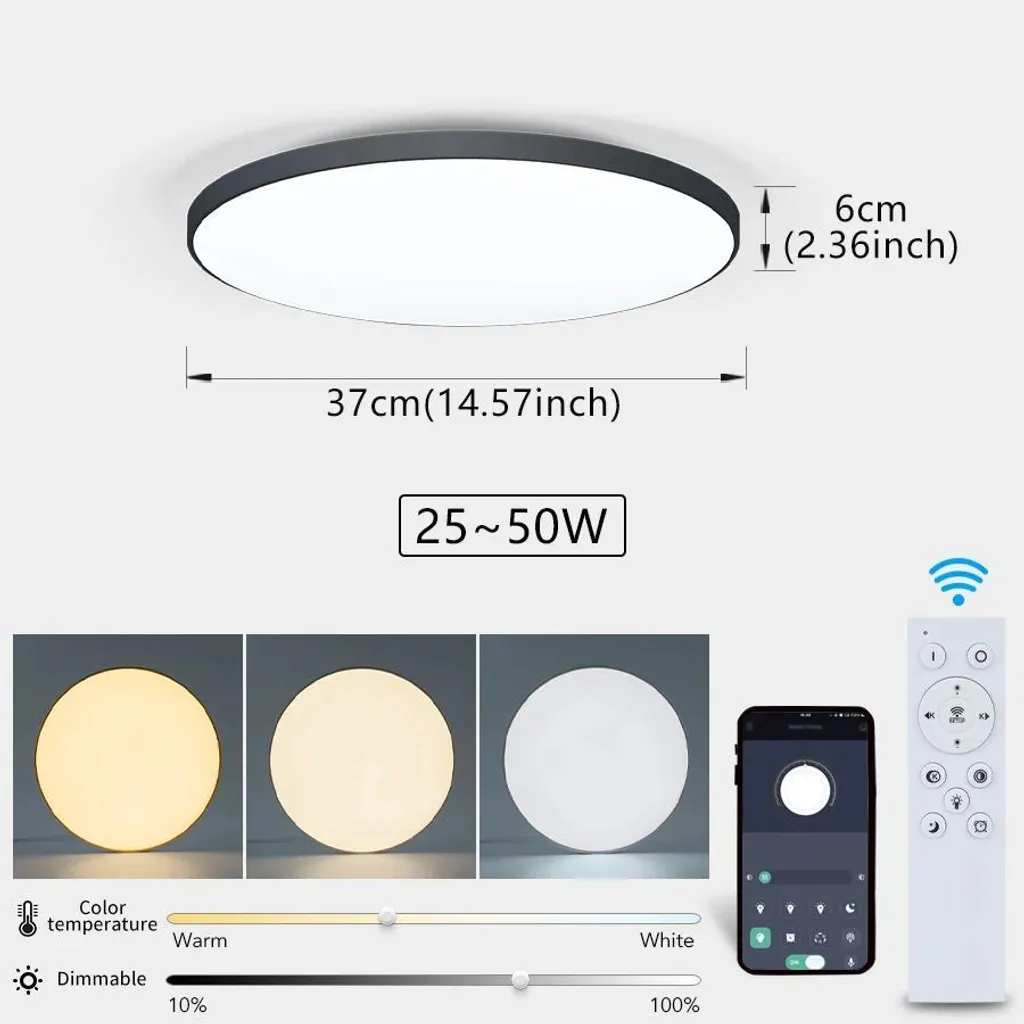 Plafonnier LED noir à intensité variable avec télécommande multifonction
