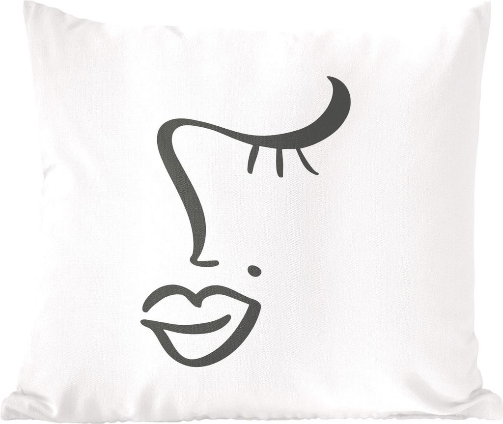 MuchoWow Zierkissen Sofakissen Wohnzimmer Dekokissen 60x60 cm Gesicht - Frau - Schwarz - Weiß - Sitzfläche - Foto Polster