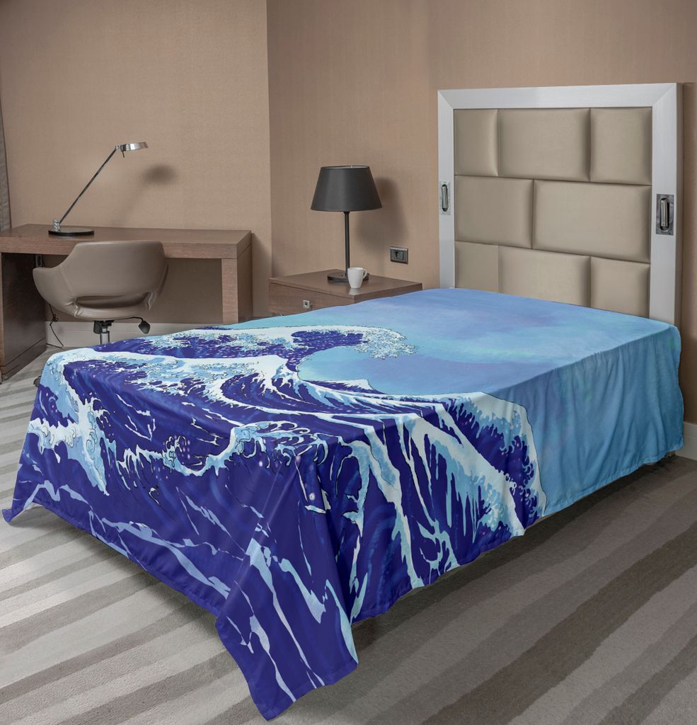 ABAKUHAUS Kanagawa Bettlaken, Großer Tsunami im Ozean blauer Himmel Japane Natur große Meereswellen Kunst, weiches bequemes oberes Bettlaken für...