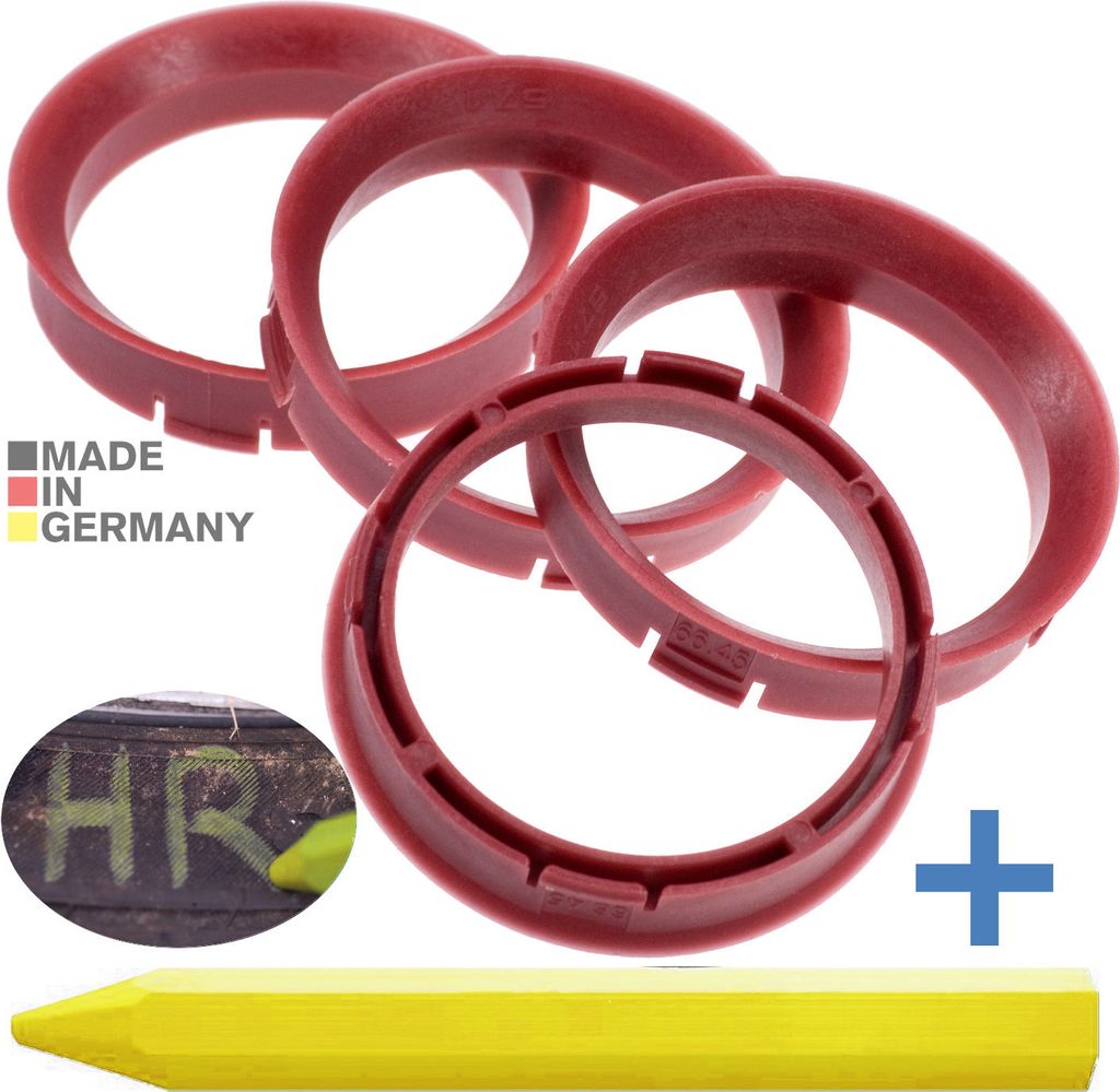 4X Zentrierringe 66,5 x 57,1 mm Rot Felgen Ringe + 1x Produktbild 