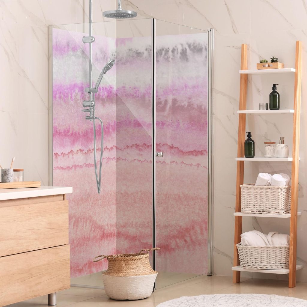 Duschrückwand Muster selbstklebend - 0.61 mm Wandpaneel wasserfest Design rosa Aquarell Illustration Badrückwand fugenlos Premium matt 80x210 cm