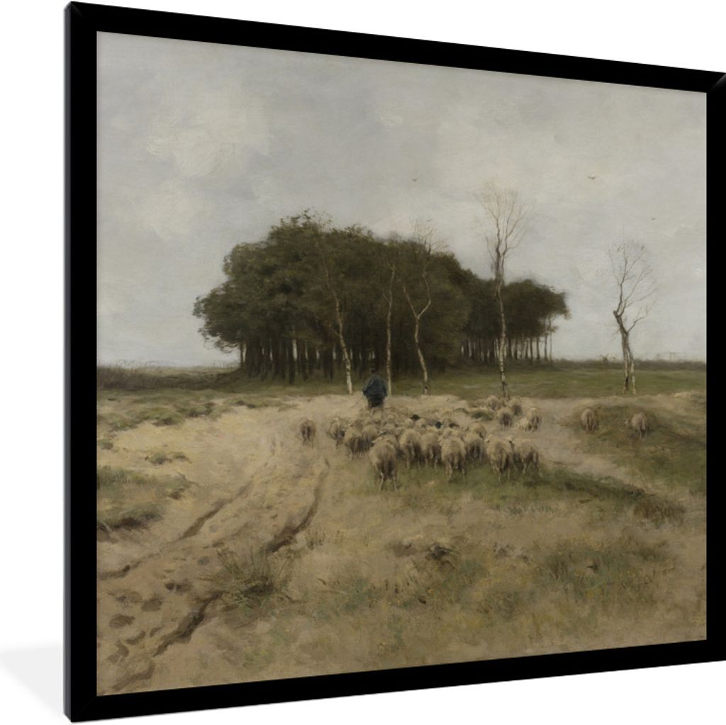 MuchoWow Gerahmtes Poster Heide bei Laren - Gemälde von Anton Mauve 40x40 cm - Poster mit Schwarzem Bilderrahmen Wandposter Rahmen Foto Bilder -...