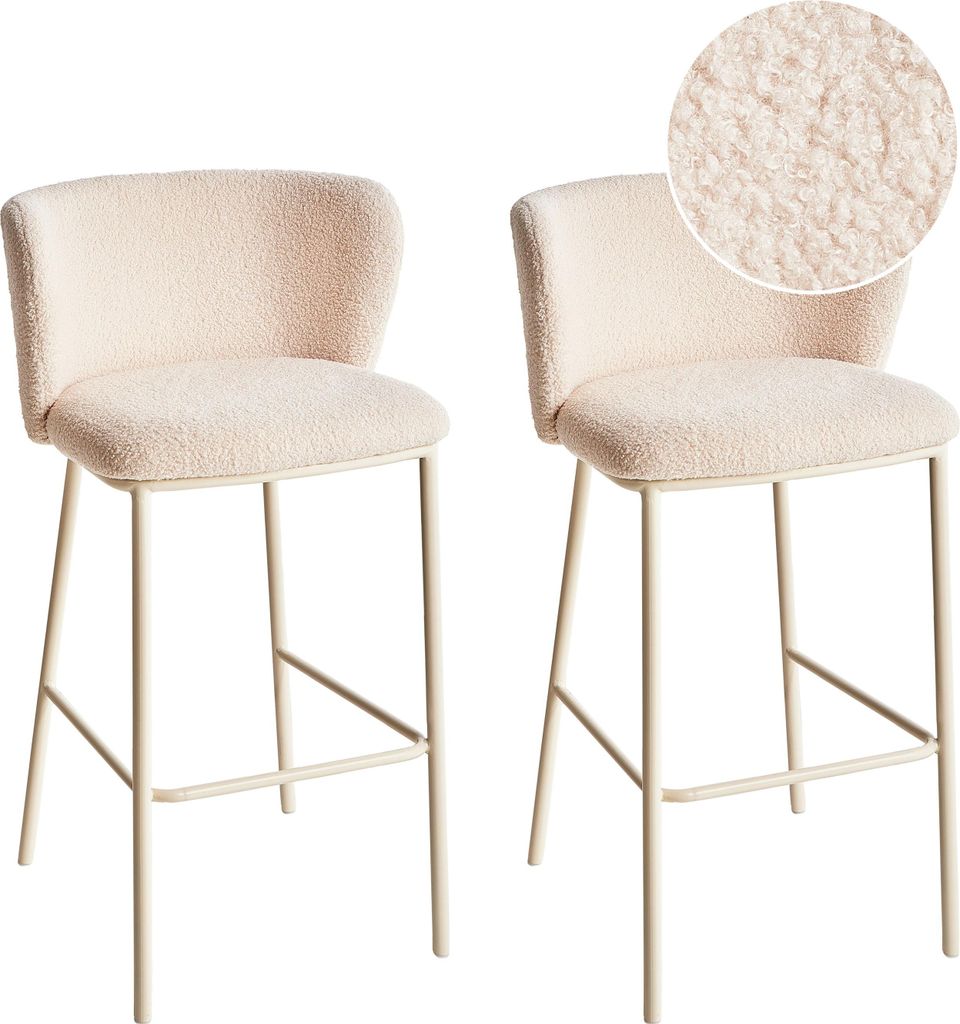 BELIANI Barstuhl 2er Set Hellbeige Bouclé und Metall mit Produktbild 