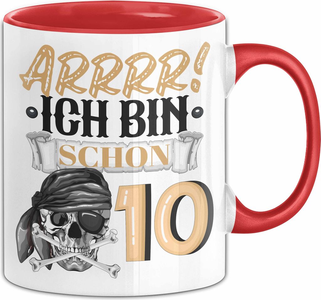10. Geburtstag Geschenk Tasse Becher Jungs Pirat Arrrr Ich Bin Schon 10 (Rot)