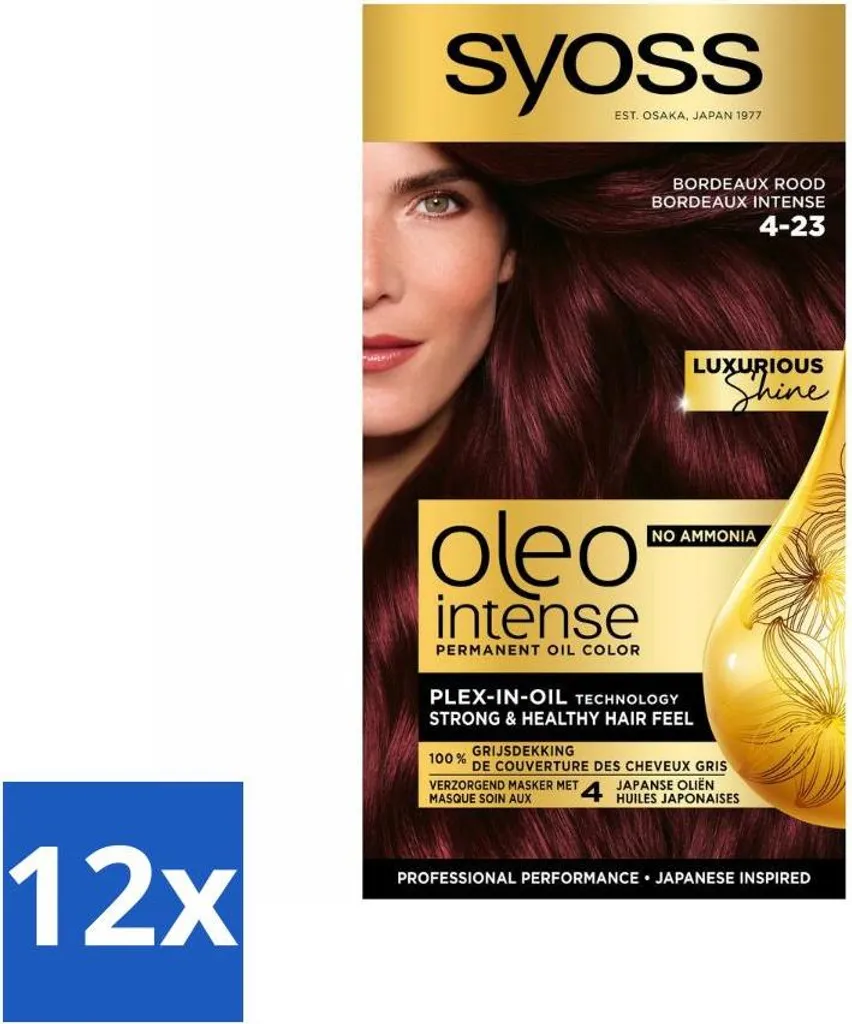 SYOSS - Oleo Intense 4-23 - Tintura per capelli - Colore permanente per capelli - Rosso bordeaux - Colore a lunga durata - Confezione risparmio - 12 pezzi