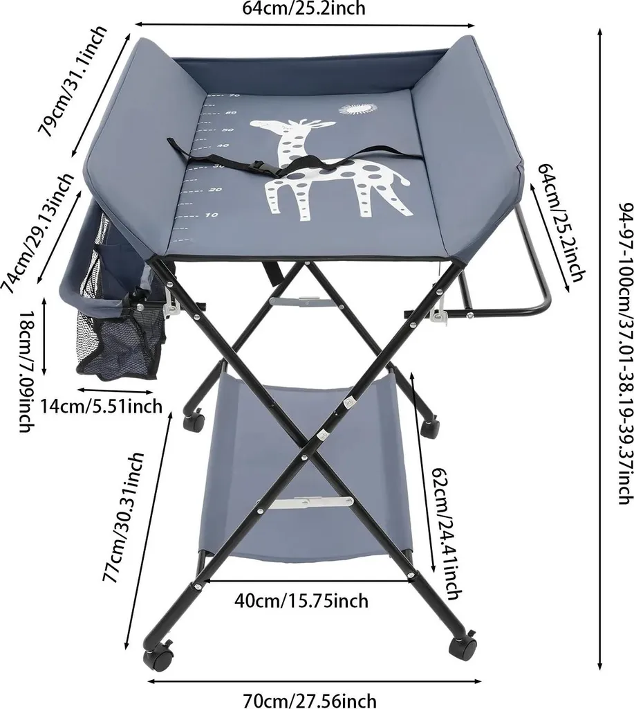 Meuble à langer multifonction pliable blanc avec tapis de bain doux
