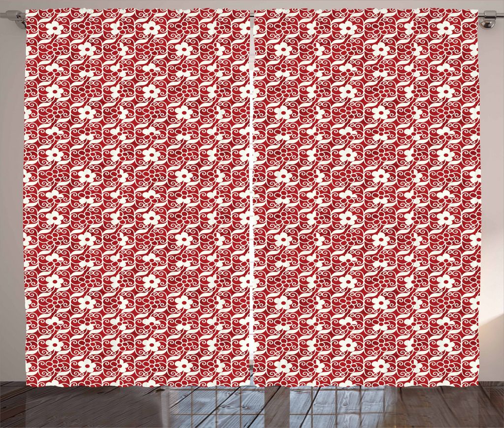 ABAKUHAUS Chinesisch Rustikaler Gardine, Gewundene Weinblatt-Blume, Schlafzimmer Kräuselband Vorhang mit Schlaufen und Haken, 280 x 225 cm, Zinnob...