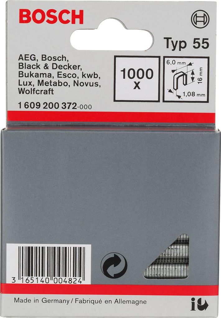 Agrafes à dos étroit type 55, 6 x 1,08 x 16 mm, paquet de Image du produit 