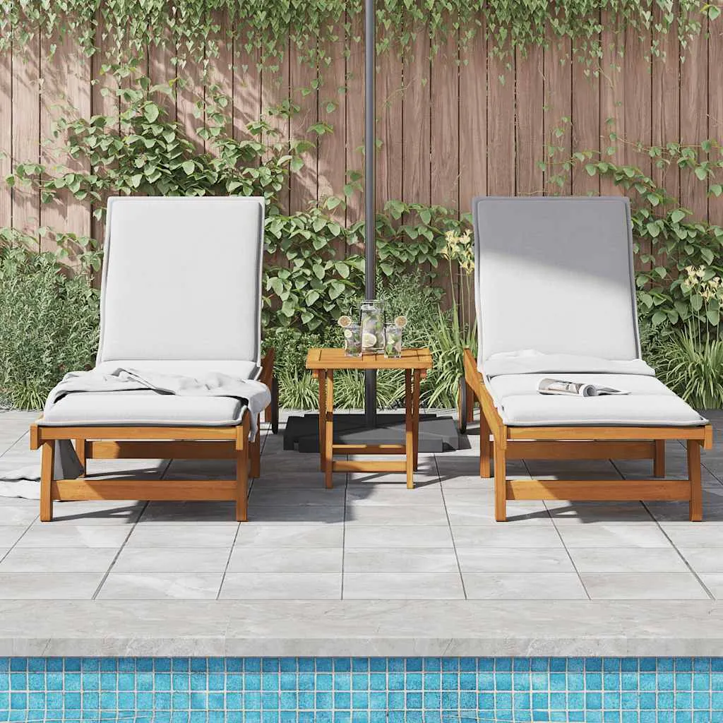 Bain de soleil en bois massif d'acacia lot de 2 avec roues pour terrasse