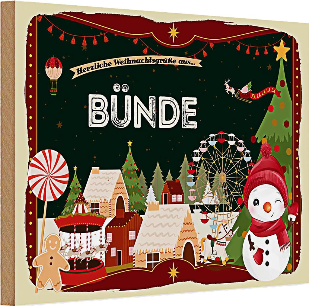 Holzschild Weihnachten Grüße BÜNDE Fest 30x20cm