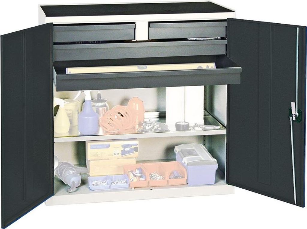 Stumpf Werkzeug- und Materialschrank Serie 3000 lichtgrau / anthrazitgrau + 2 Schubladen 100 mm + 2 Schubladen 100 mm durchgehend + 1 Auszugsboden ...