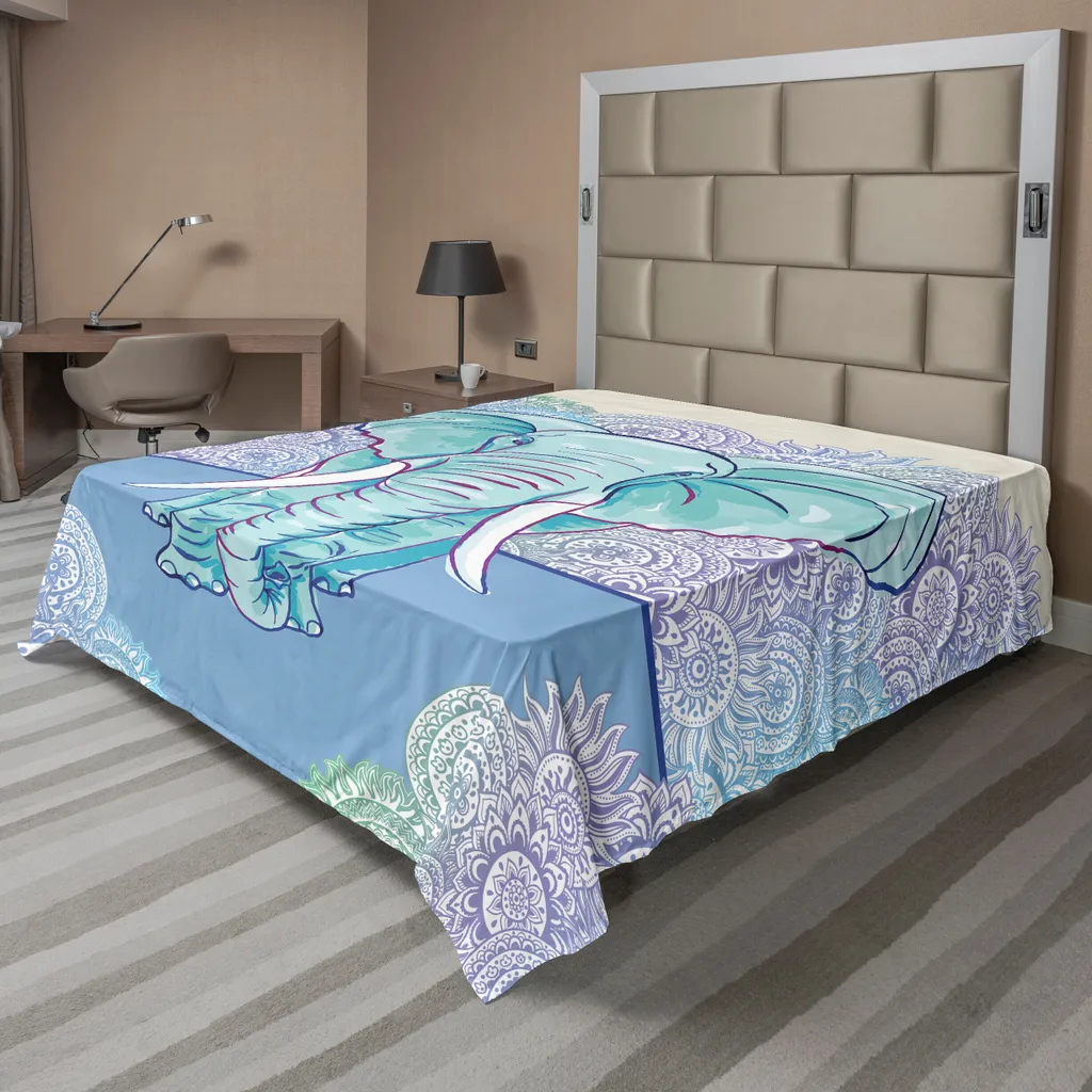 Drap de Lit Grande Taille Sans Froissage Motif Éléphant Doux et Large