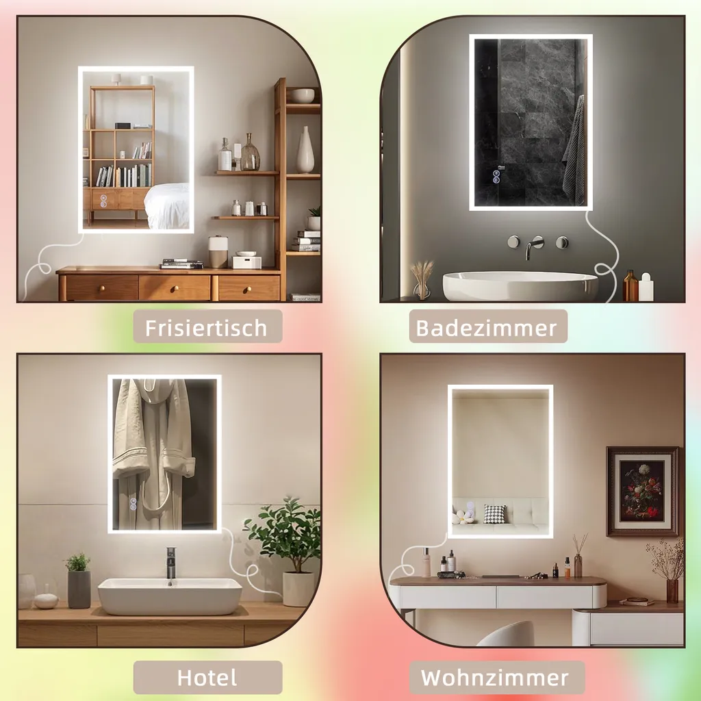 Miroir LED à Intensité Variable 70x50 cm avec Fonction Antibuée Innovante