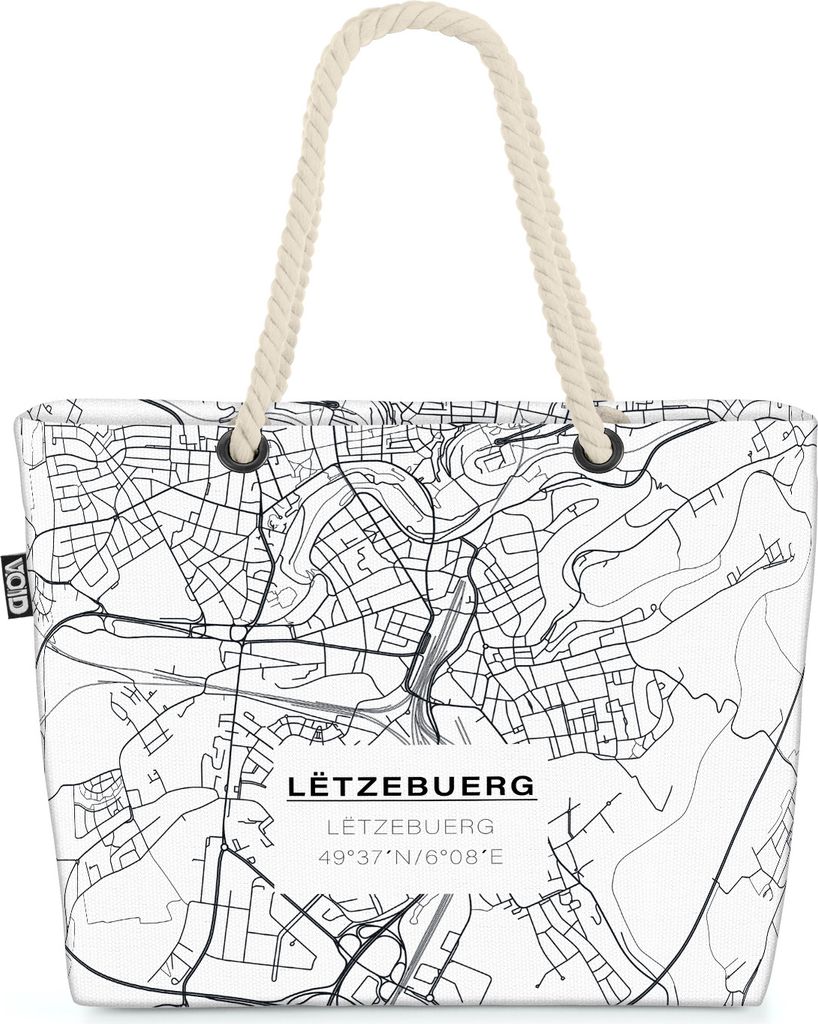 VOID Luxemburg Karte Strandtasche Shopper 58x38x16cm 23L XXL Einkaufstasche Tasche Reisetasche Beach Bag