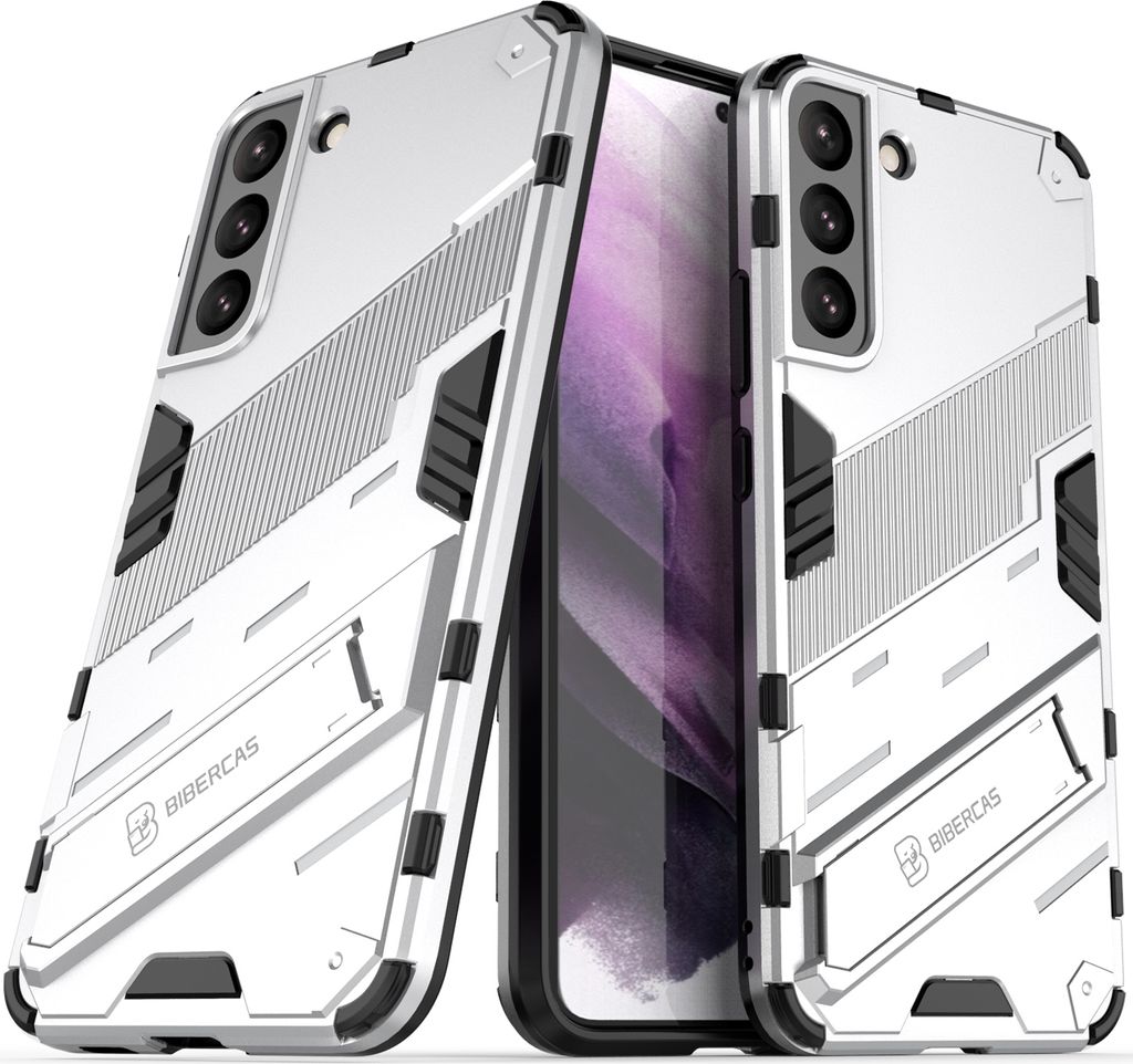 Armor Hülle für Samsung Galaxy S22+ 5G, Hybrid PC TPU Bumper Stoßfestes Schutzhülle mit Standfunktion Orange