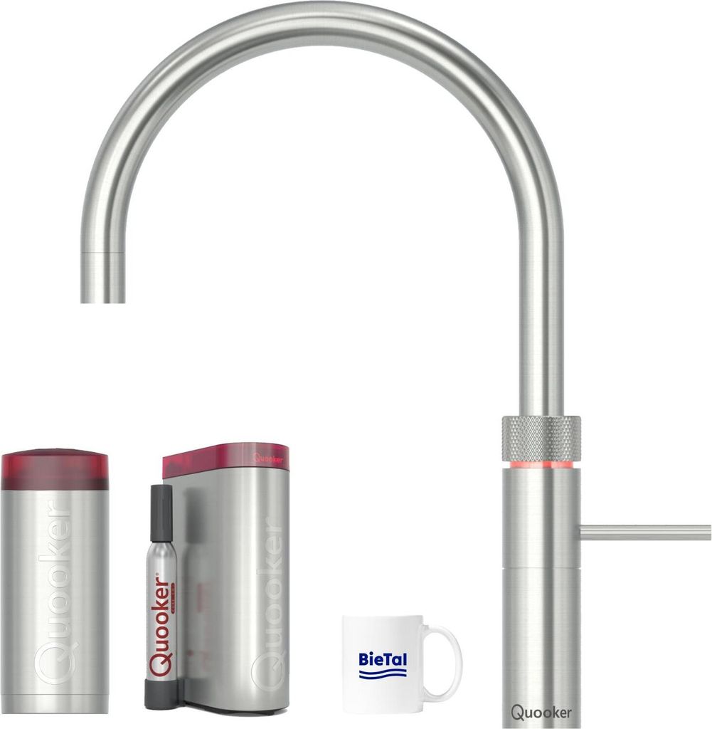 Quooker Fusion Round Edelstahl & COMBI Reservoire & sprudelndes Wasser CUBE