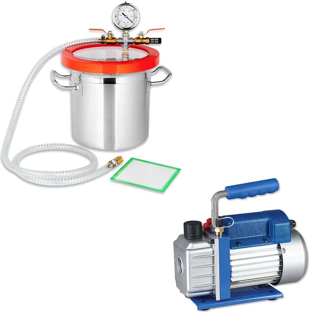 Mucola Set Vakuumpumpe Unterdruckpumpe + Entgasungskammer Vakuumkammer Aluminium Kompressor Harzfalle Chamber - 70L/min Pumpe + 7,6L Kammer