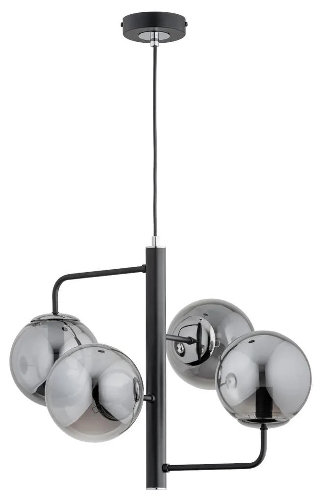 Suspension design 4 lampes verre fumé LAMUR Alfa - Noir/Chromé