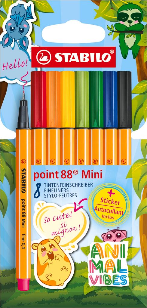 STABILO Fineliner -  point 88 Mini Animal Vibes - 8er Pack Produktbild 