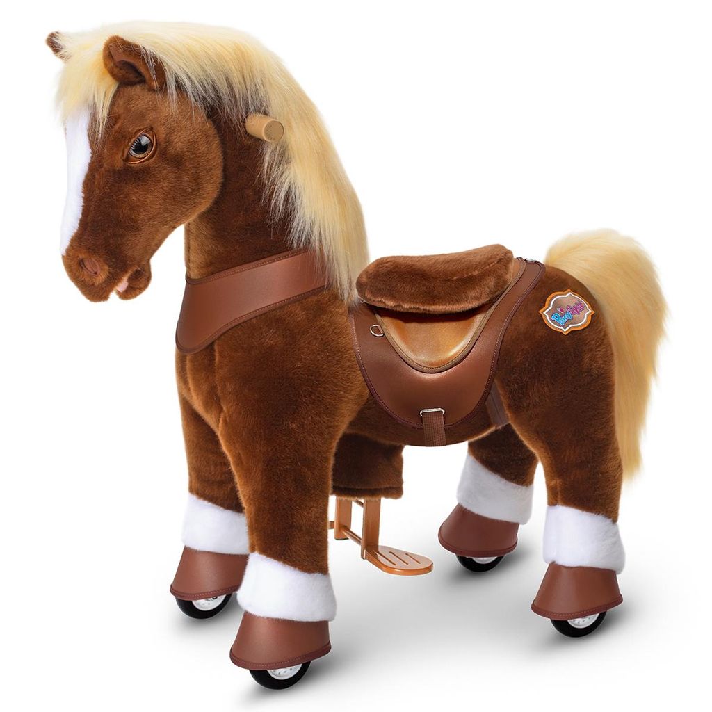 PonyCycle Modell Y Braun Ride-on Pony auf Rädern für Kinder 3-4, Plüschpferd-Spielzeug mit Geräuschen und Bremse, Geburtstagsgeschenk für Kind...