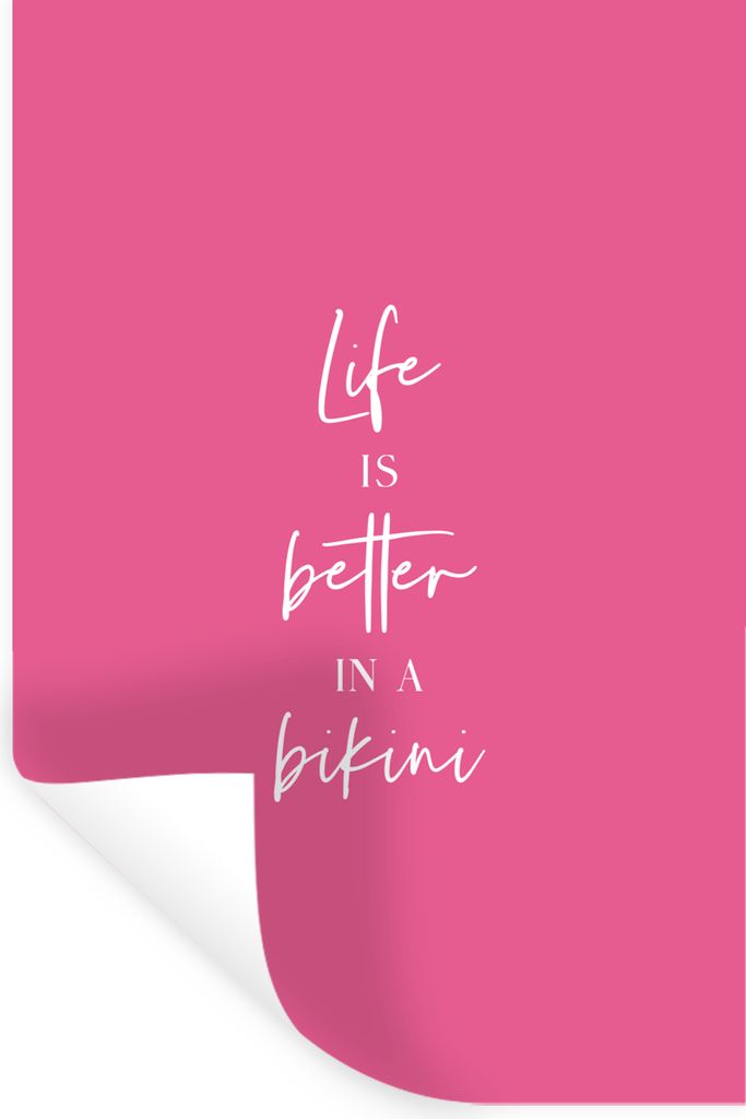 MuchoWow Wandtattoo Wandsticker Wandaufkleber Das Leben ist besser im Bikini - Zitat - Pink 80x120 cm Selbstklebend und Repositionierbar - Reposi...