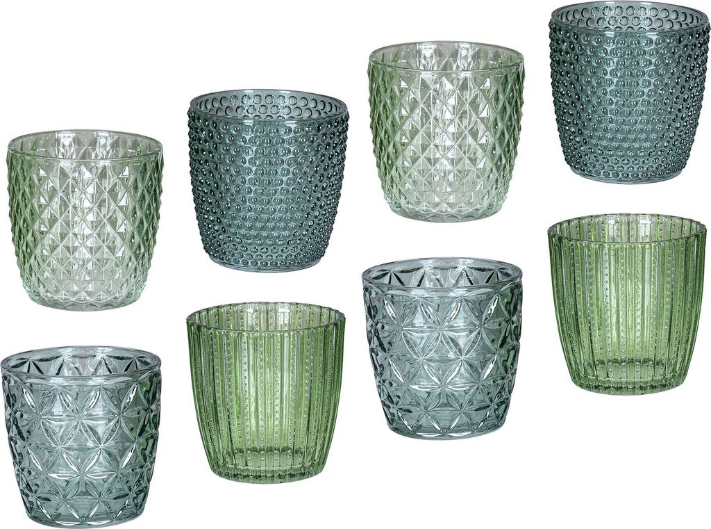 8er Set Windlicht H7,5cm Glas Grün Teelichthalter Tischdeko Produktbild 