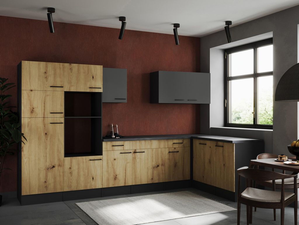 L Küche Leerblock Winkelküche Grau Matt Artisan Eiche Oliver 340x172 cm Respekta