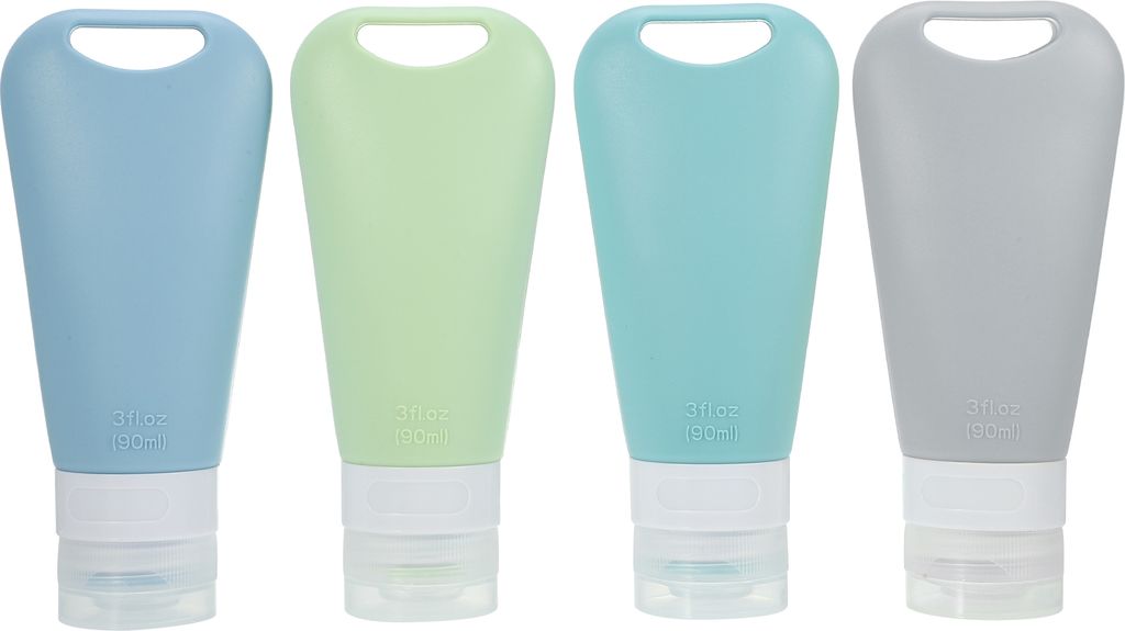 4 Stück Silikon-Reiseflasche Reise Toilettenartikel Set, für Shampoo Creme Spülung Körperpflege,Reiseflaschen zum Befüllen Set, 90 ml Reisefla...