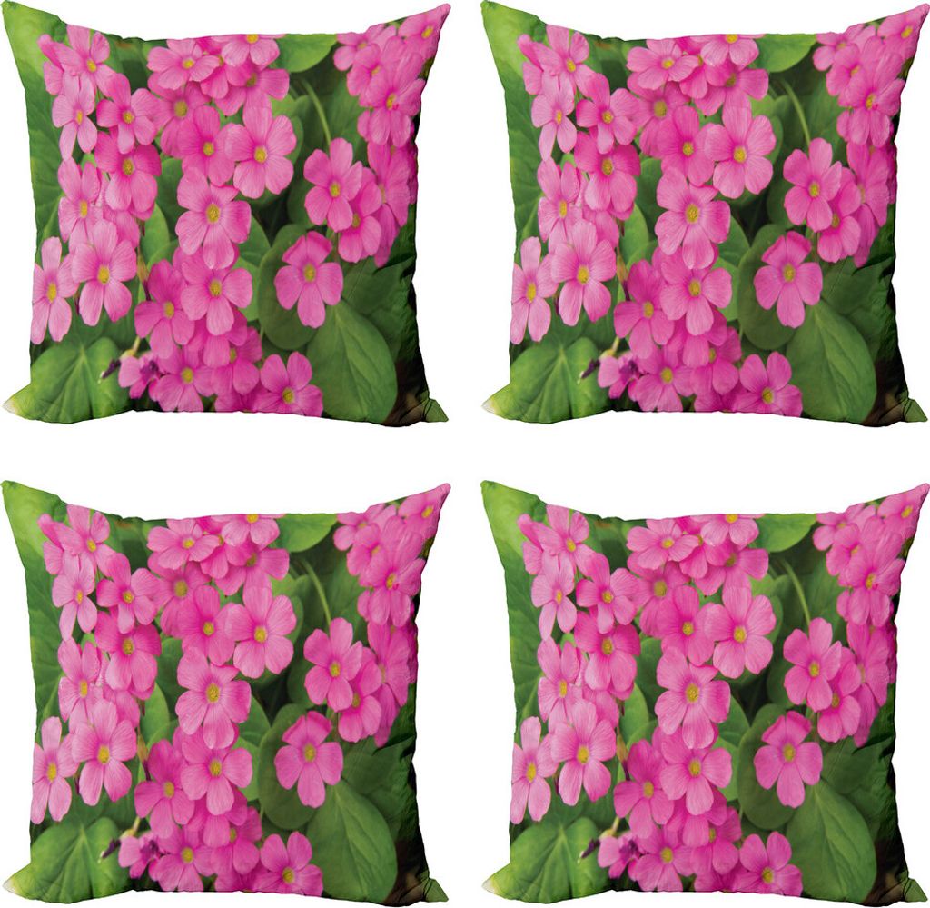 ABAKUHAUS Pelargonien Kissenbezug Set (4 Stück), Pinkish Blumen und Blätter, Moderner Doppelseitiger Digitaldruck, 40 cm x 40 cm, Olivgrün und Rosa