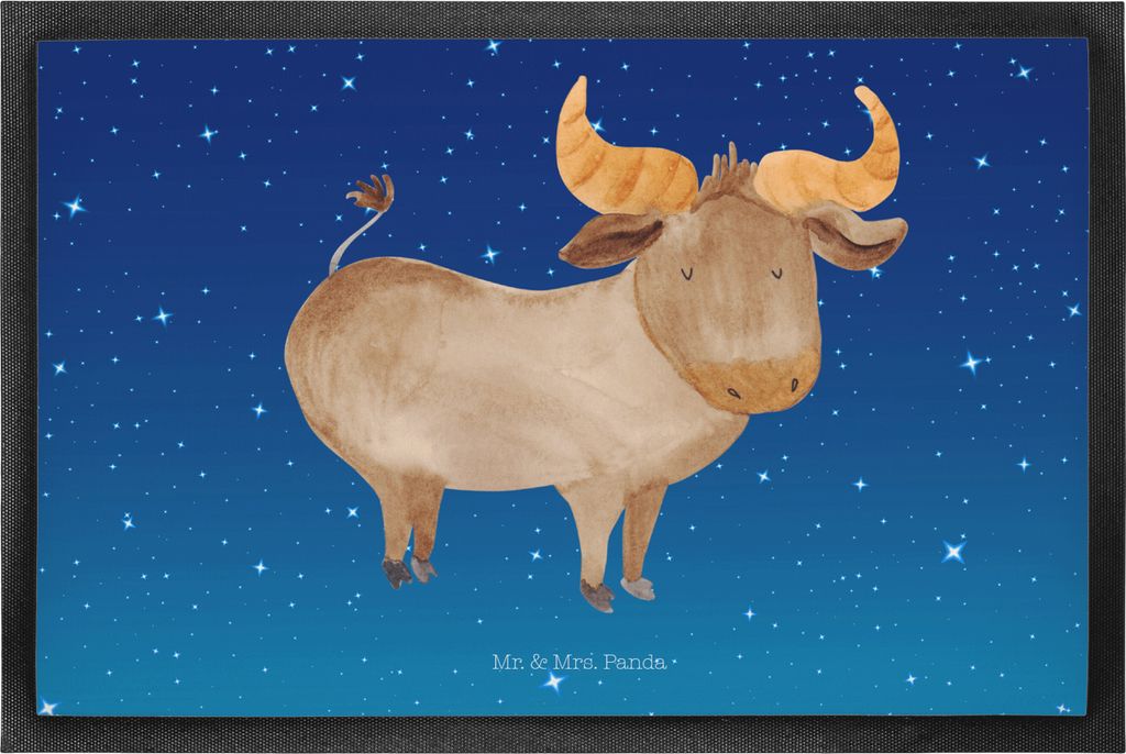 Mr. & Mrs. Panda Fußabtreter Sternzeichen Stier 50 x 75 cm - Sternenhimmel Blau - Geschenk, Geburtstag Mai, Schmutzfangmatte, Gummimatte, April, S...