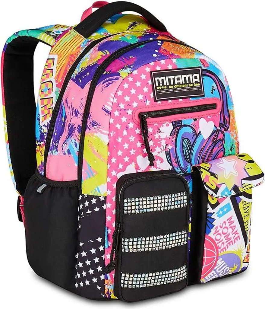 Zaino scuola "New Plus", adesivo musicale, MITAMA 64739