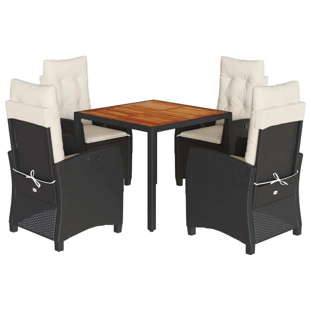 5-tlg. Garten-Essgruppe mit Kissen Schwarz Poly Rattan