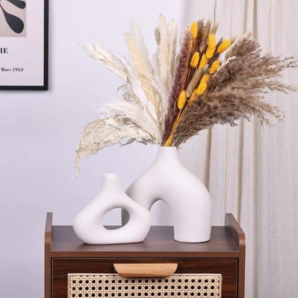 Lot de 3 vases en céramique blanche minimaliste pour décoration de table