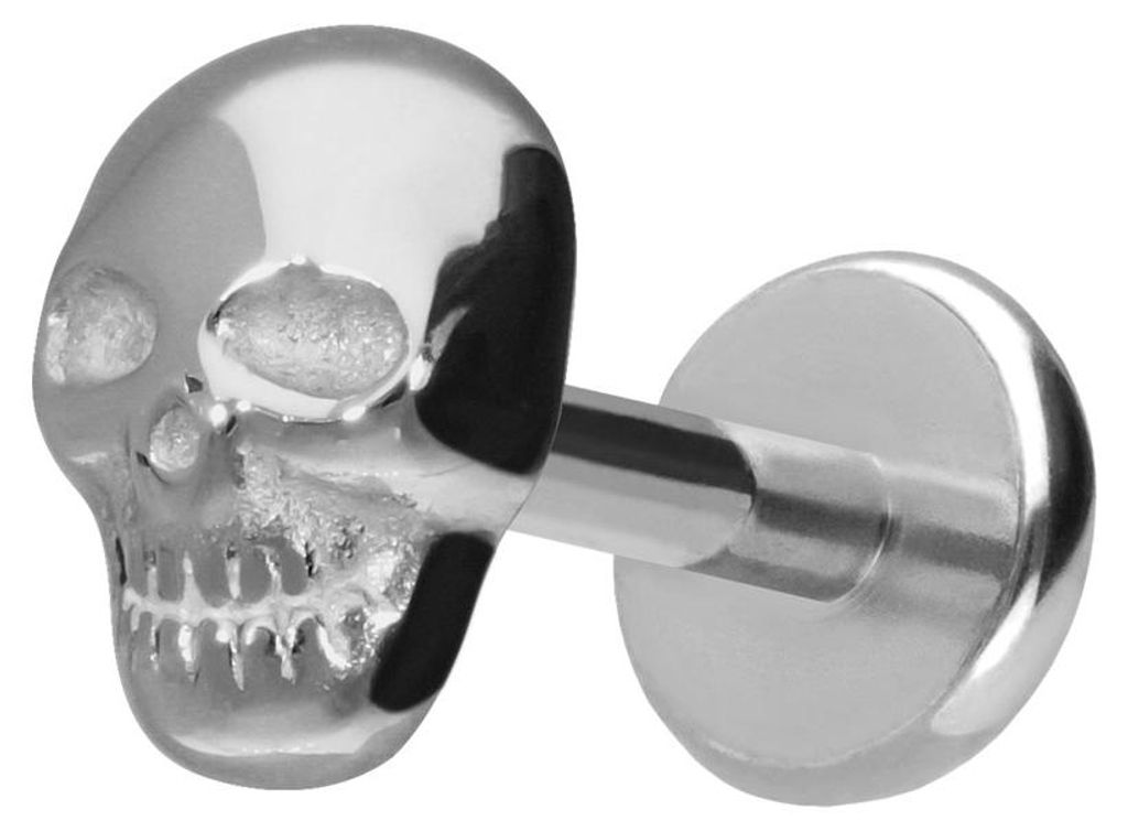 Ohrpiercing, Nasenpiercing Titan Labret mit Push Fit TOTENKOPF Silber Stablänge: 7mm | Stabstärke: 1mm