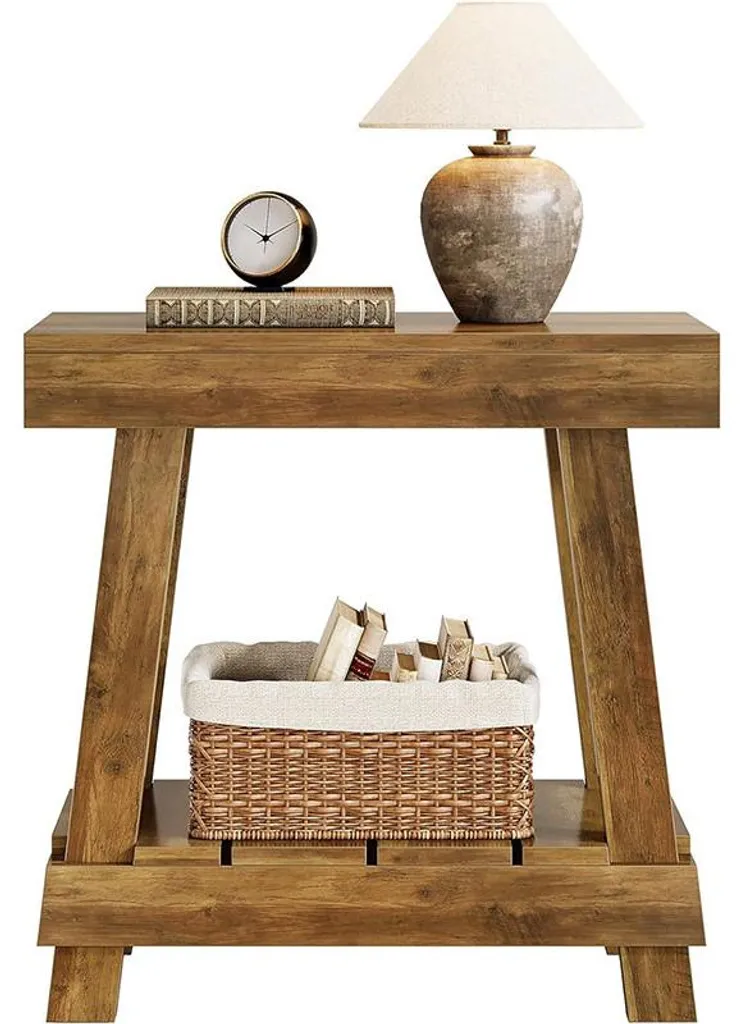 Table basse d'appoint style industriel bois marron et métal
