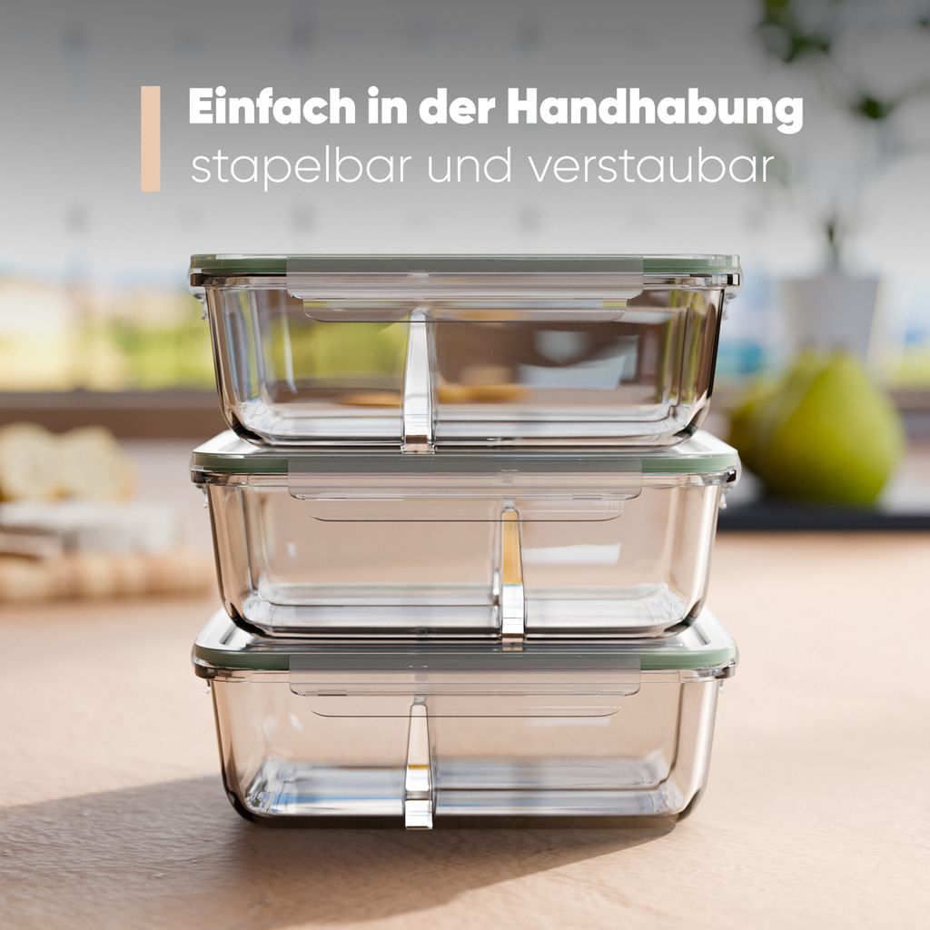 classbach® Meal Prep Boxen Glas mit Fächern | 3er Set | Produktbild 7