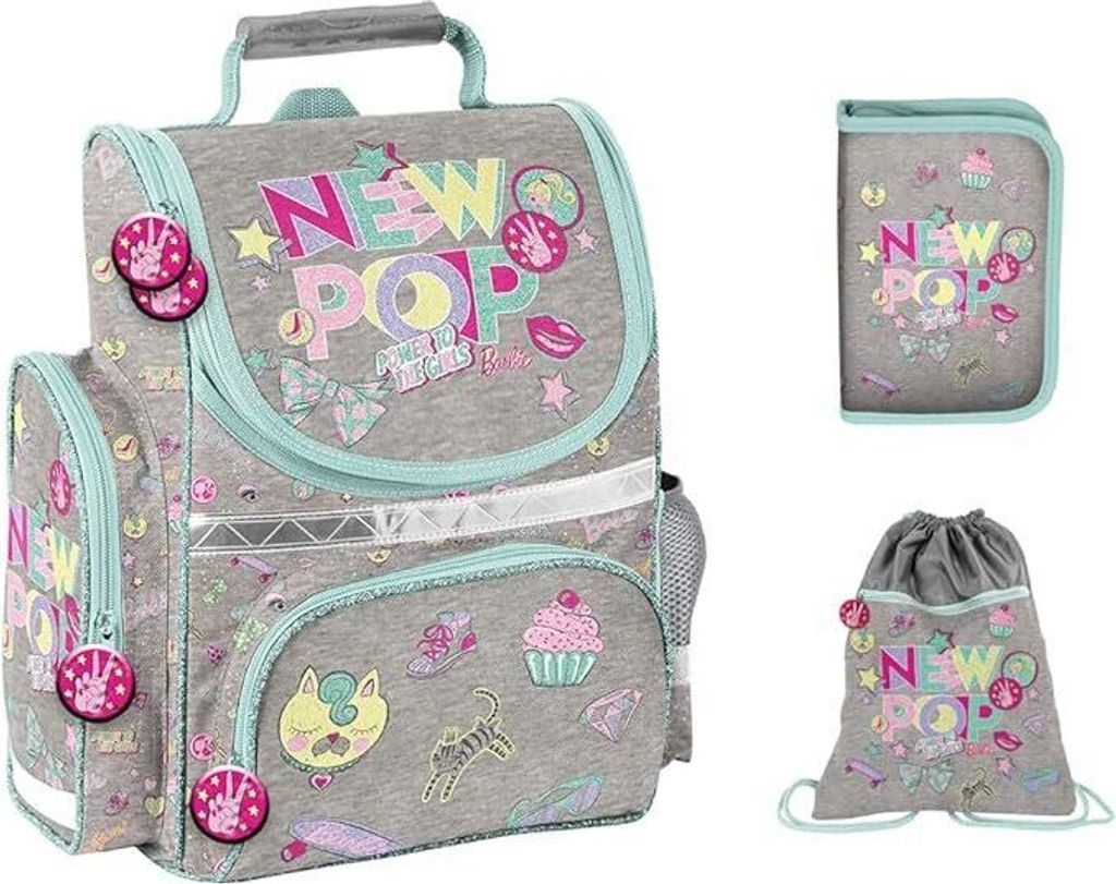 SCOOLSTAR Barbie New Pop Schulranzen Mädchen 1 Klasse Tornister Schulrucksack | SET 3 teilig | für Grundschule | super leicht | inkl Federmäppchen