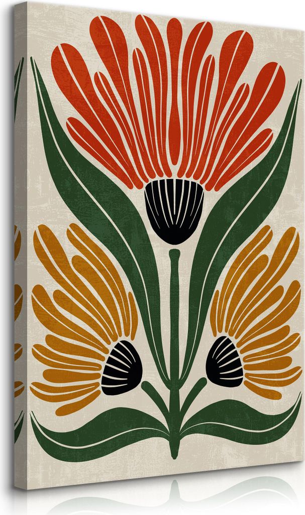 Muralo Leinwandbild Canvas tropische BLUMEN Blätter Abstraktion Boho Stil Br. 40cm x Hö. 60cm