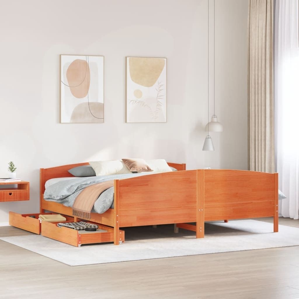 Maison Exclusive - Massivholzbett ohne Matratze Wachsbraun 160x200 Kiefernholz
