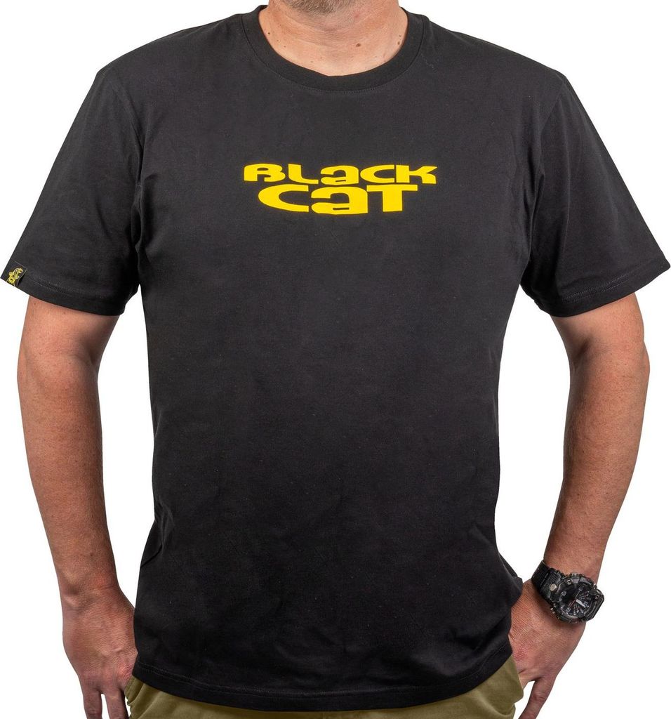 Black Cat Logo Black T-Shirt - Angelshirt, Größe:S