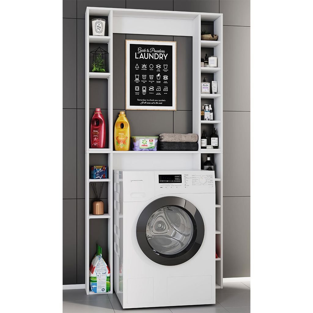 VCM Holz Wandregal | Standregal | Überbau WC | Maße: H. 200 x B. 98 x T. 18 cm | 16 Fächer - Tinoli XL