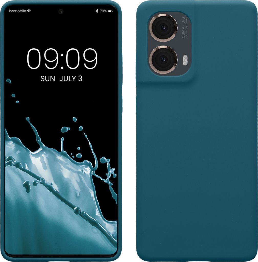 kwmobile Hülle kompatibel mit Motorola Moto G85 5G Hülle - Silikon Handy Case - Handyhülle weiche Oberfläche - kabelloses Laden - Petrol matt