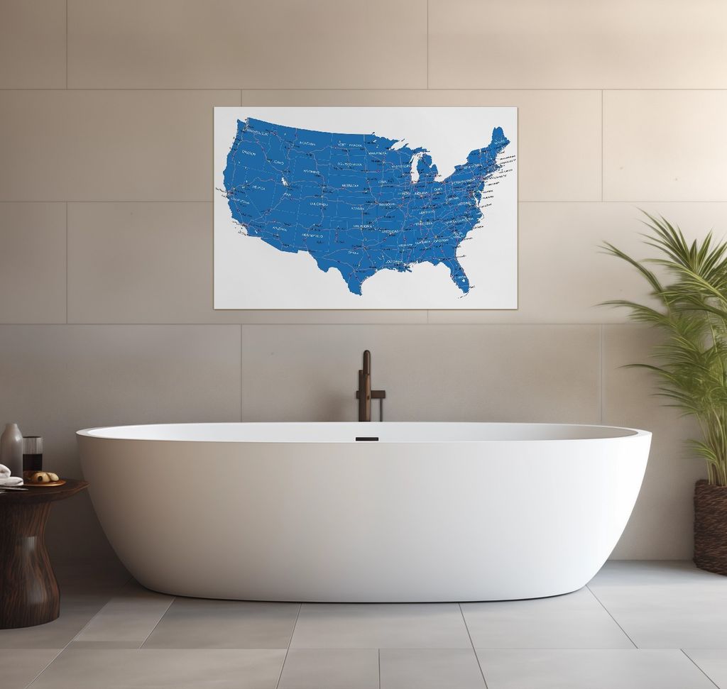 Wallario wasserfestes Poster selbstklebend 91,50 x 61 cm, USA-Karte, Badezimmerposter Spritzschutz mit Hochglanzoberfläche in Glasoptik