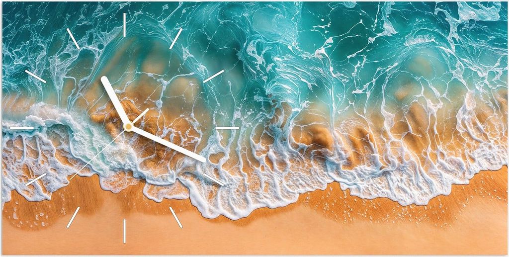 Wanduhr aus Glas mit Motiv Meereswellen- 60 x 30 cm - inkl. Aufhängesystem