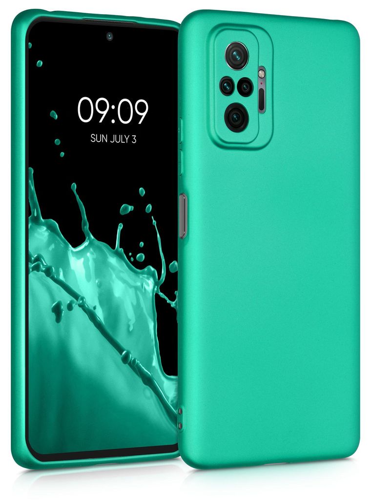 kwmobile Handyhülle für Xiaomi Redmi Note 10 Pro Hülle - Silikon Case metallisch schimmernd - Schutzhülle Cover - Metallic Türkis