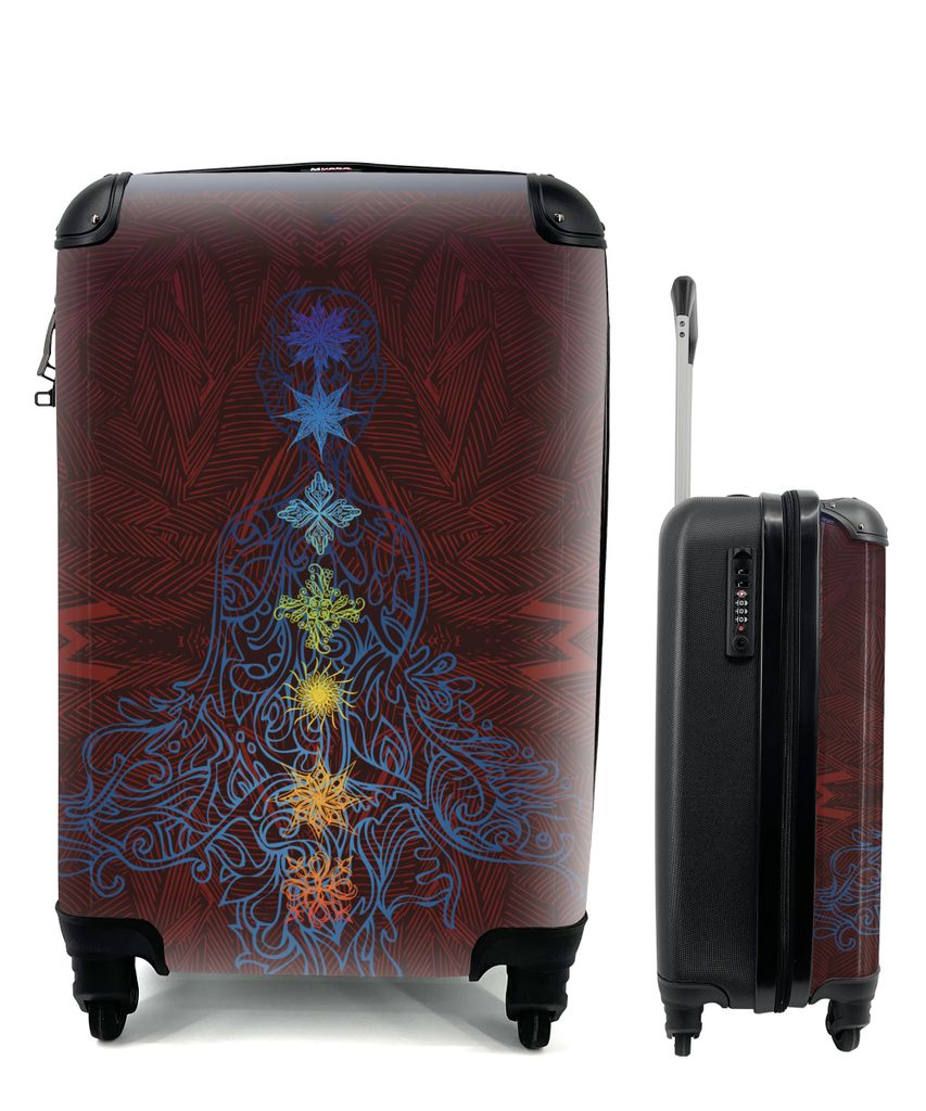 MuchoWow Koffer Handgepäck Trolley Rollkoffer Kleine Reisekoffer mit 4 Rollen - Anmutige Illustration der sieben Chakren - Cabin Size < 55x40x23...